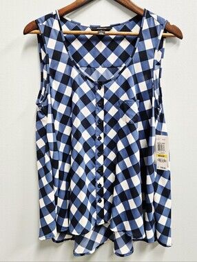 Blue And White Check Sleeveless Swing Top By Style & Co. NWT